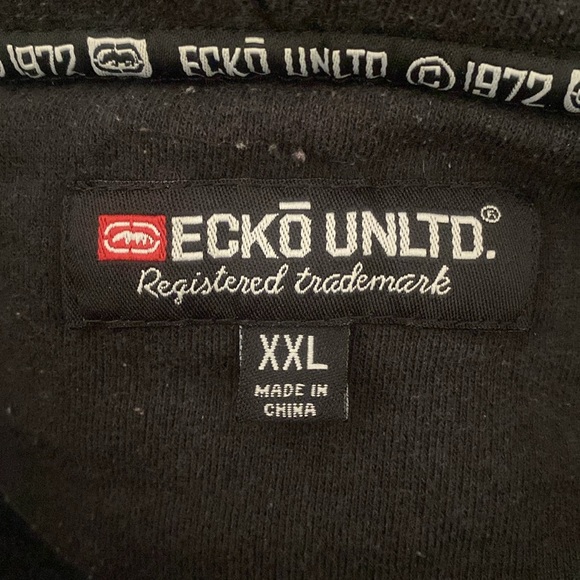 Ecko Unltd Hoodie Mens XXL Black Red Zip Grunge Rap Skate Spellout Sweatshirt - Picture 8 of 8